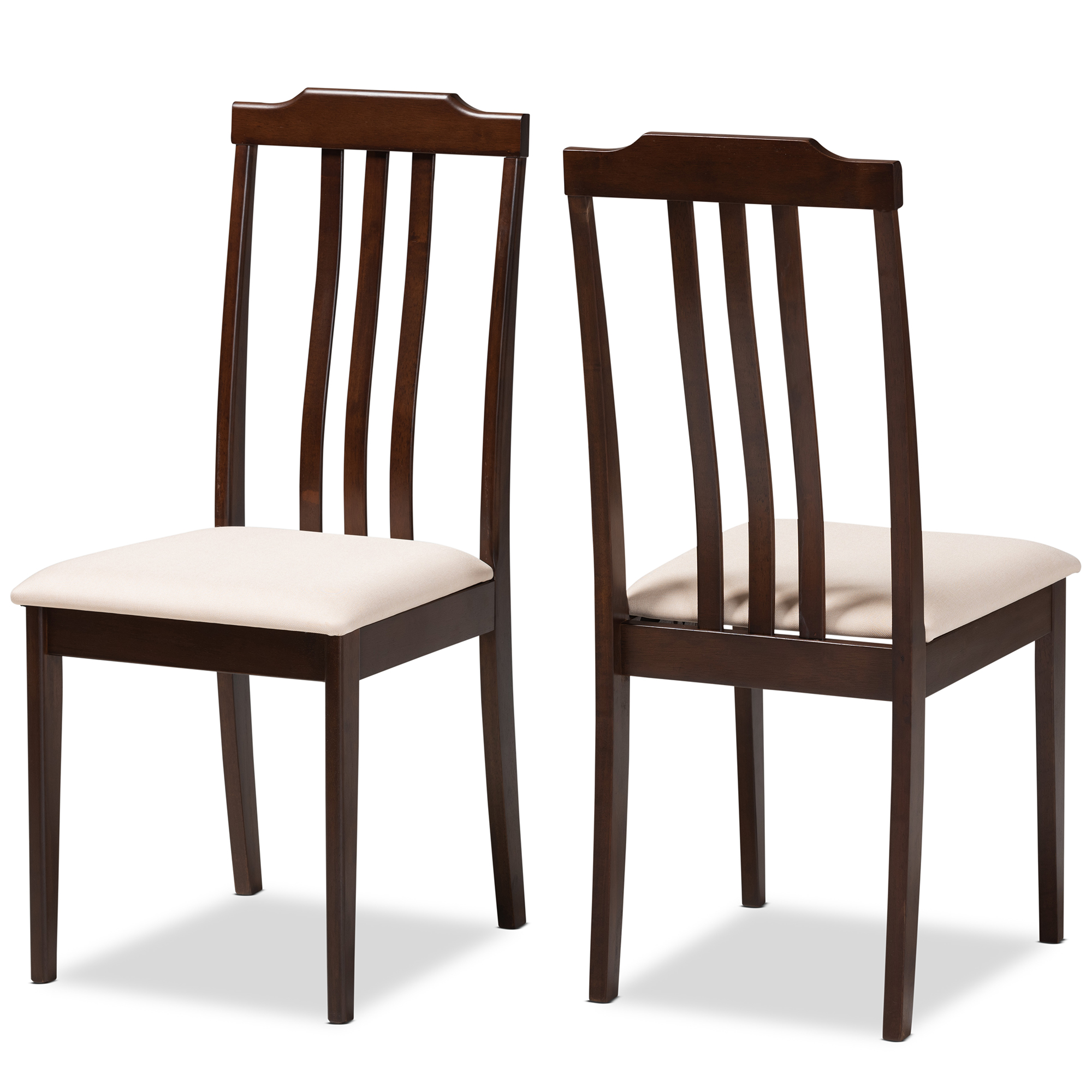 Baxton Studio Clarissa Mid-Century Modern Cream Fabric and Dark Brown Finished Wood 2-Piece Dining Chair Set